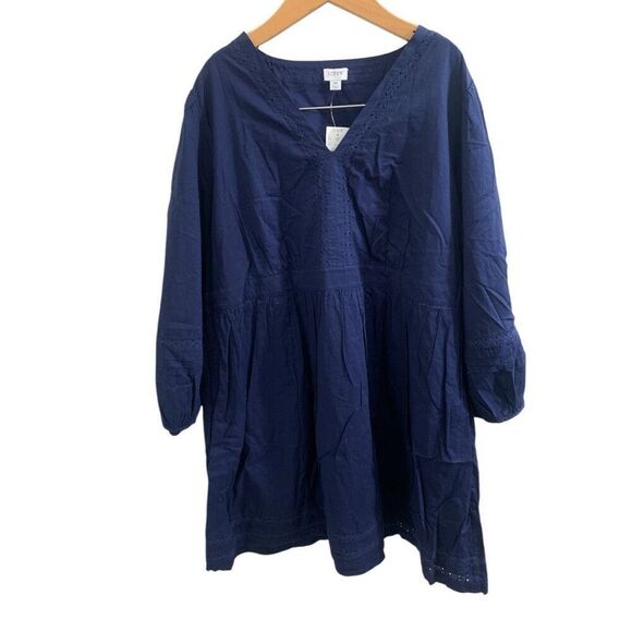 J.Crew V-Neck Cotton Poplin Dress with Trim Balloon Sleeve Size 2X - Picture 1 of 5